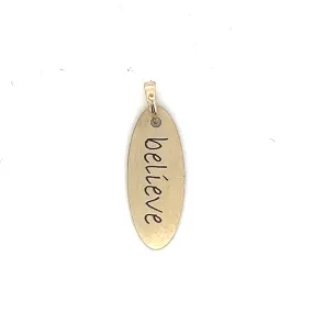 10K Brushed Gold Oval 'Believe' Pendant