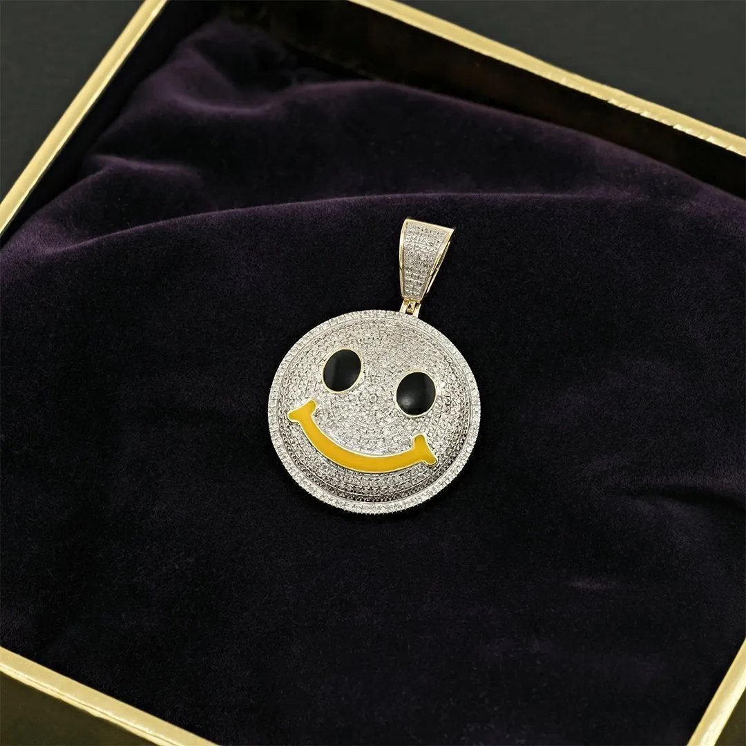 10k Two Tone Gold Diamond Smile Face Emoji Pendant 0.75 Ctw