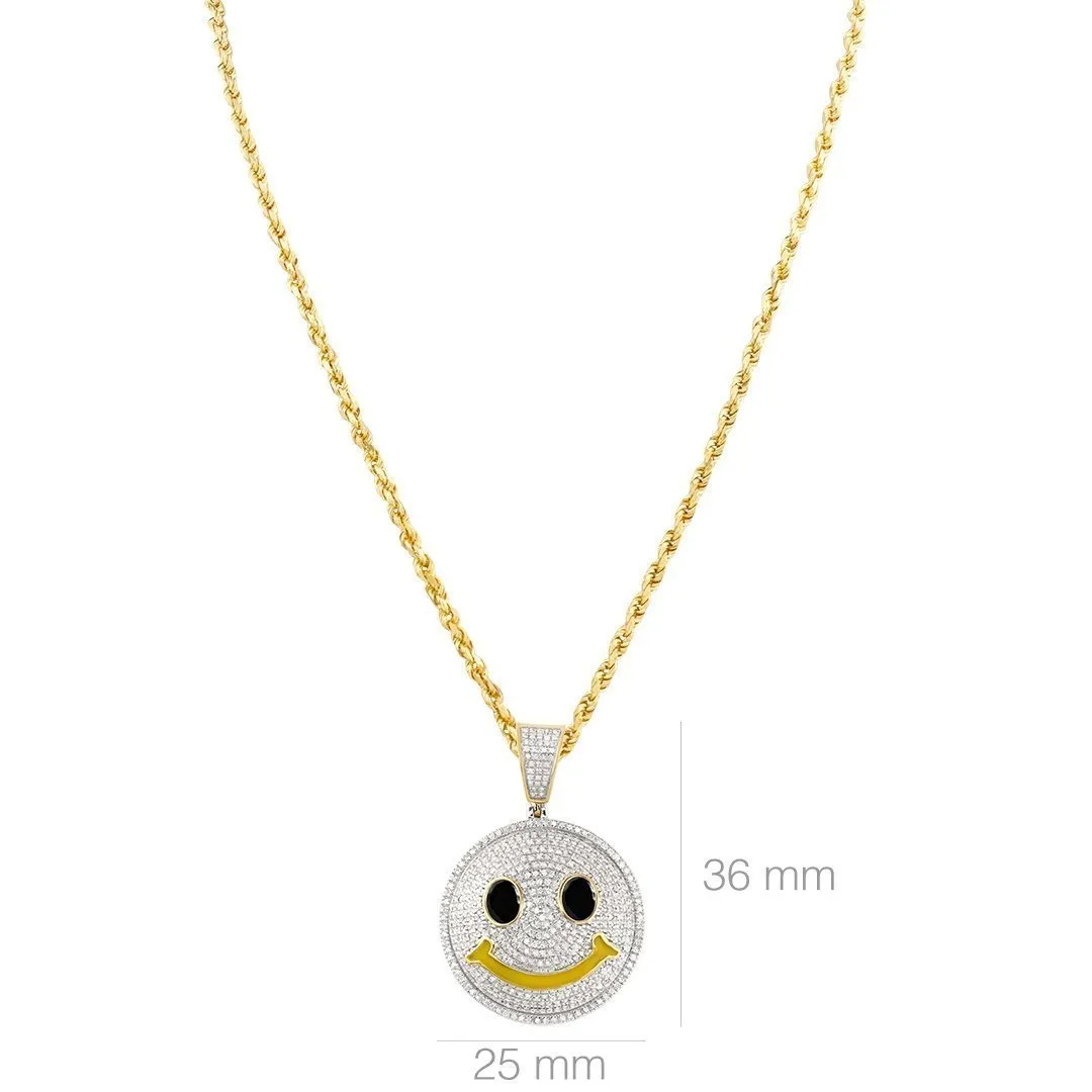 10k Two Tone Gold Diamond Smile Face Emoji Pendant 0.75 Ctw