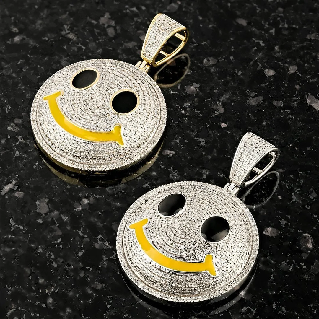 10k Two Tone Gold Diamond Smile Face Emoji Pendant 0.75 Ctw