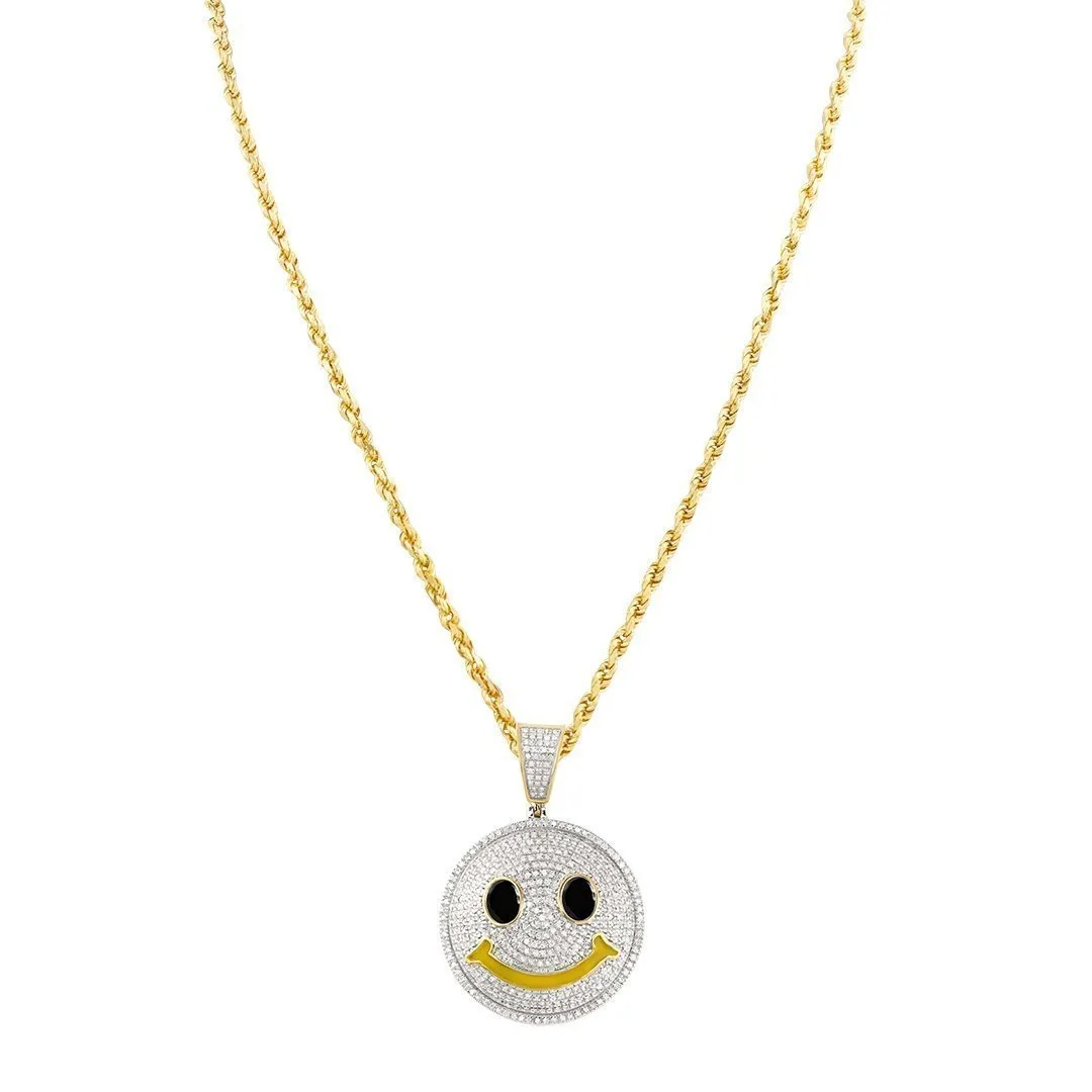 10k Two Tone Gold Diamond Smile Face Emoji Pendant 0.75 Ctw