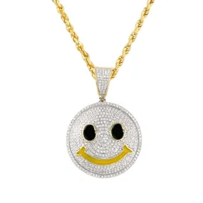 10k Two Tone Gold Diamond Smile Face Emoji Pendant 0.75 Ctw