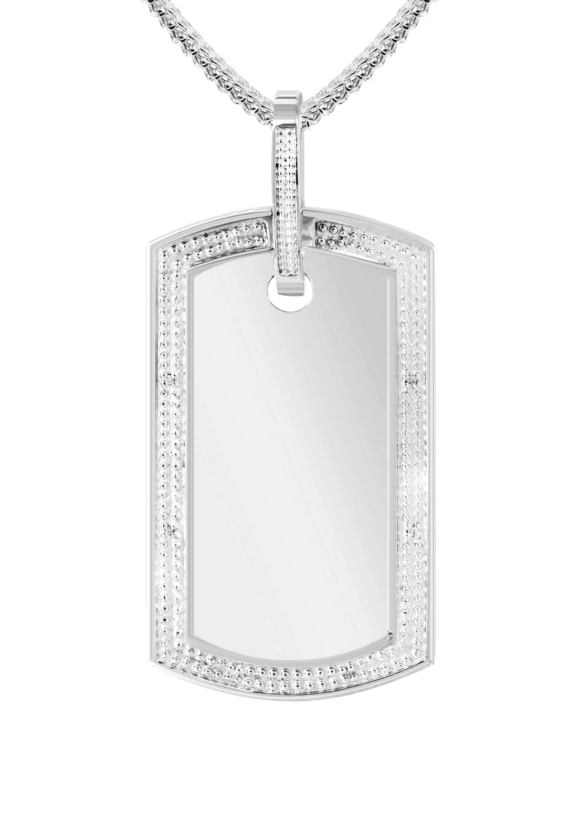 10K White Gold Diamond Dog Tag Picture Pendant Necklace | Appx. 27 Grams