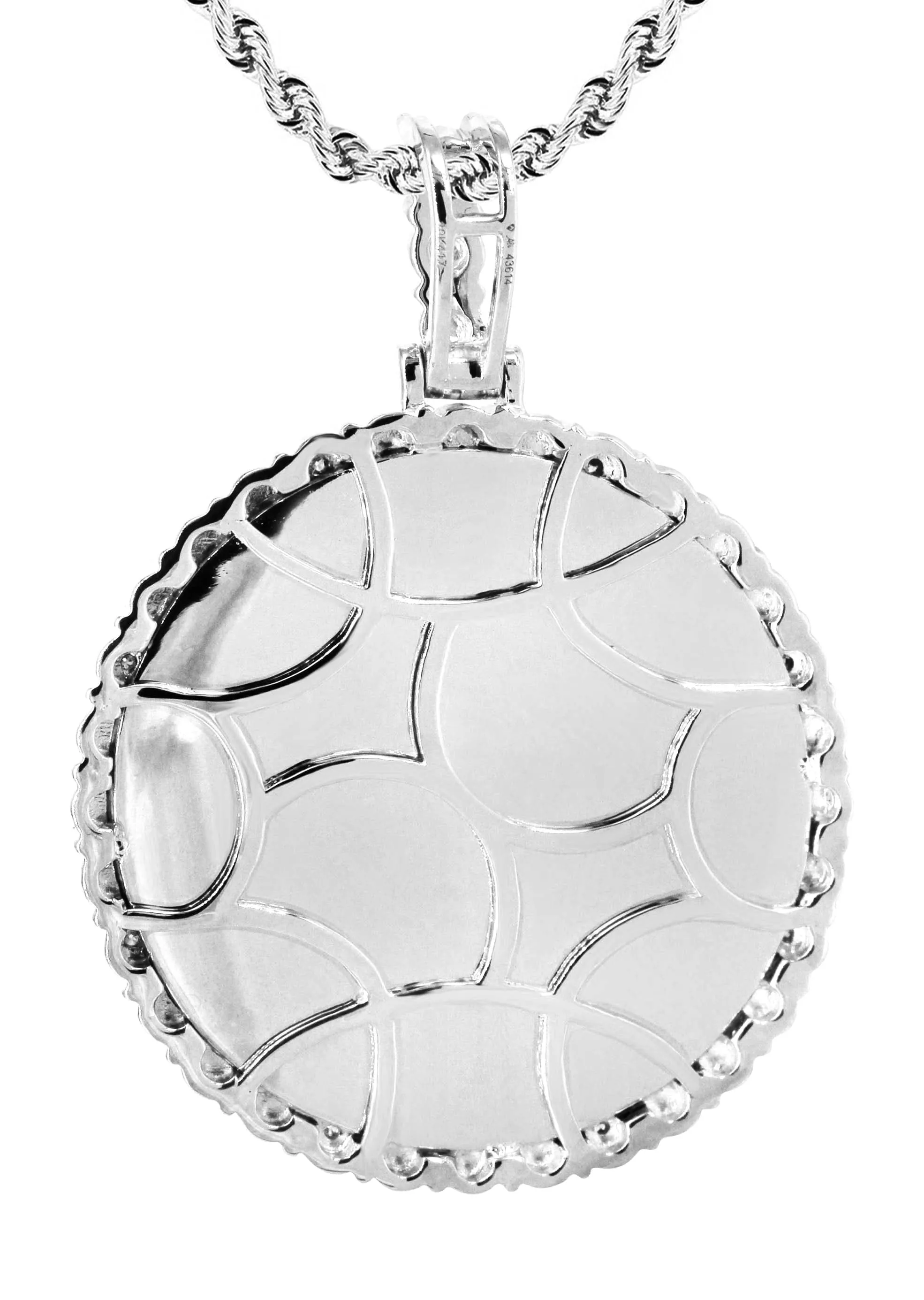 10K White Gold Diamond Round Picture Pendant Necklace | Appx. 19 Grams