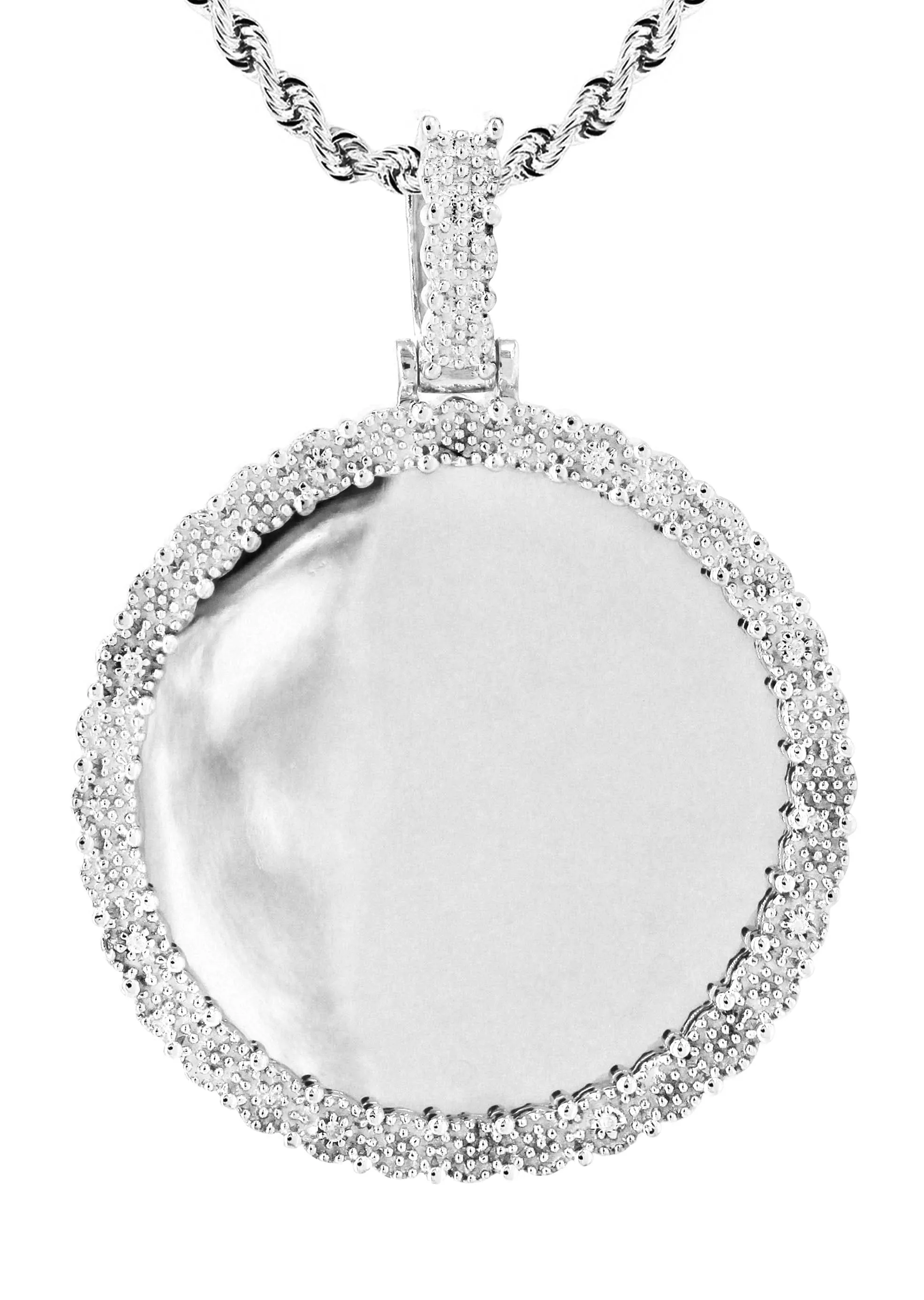 10K White Gold Diamond Round Picture Pendant Necklace | Appx. 19 Grams