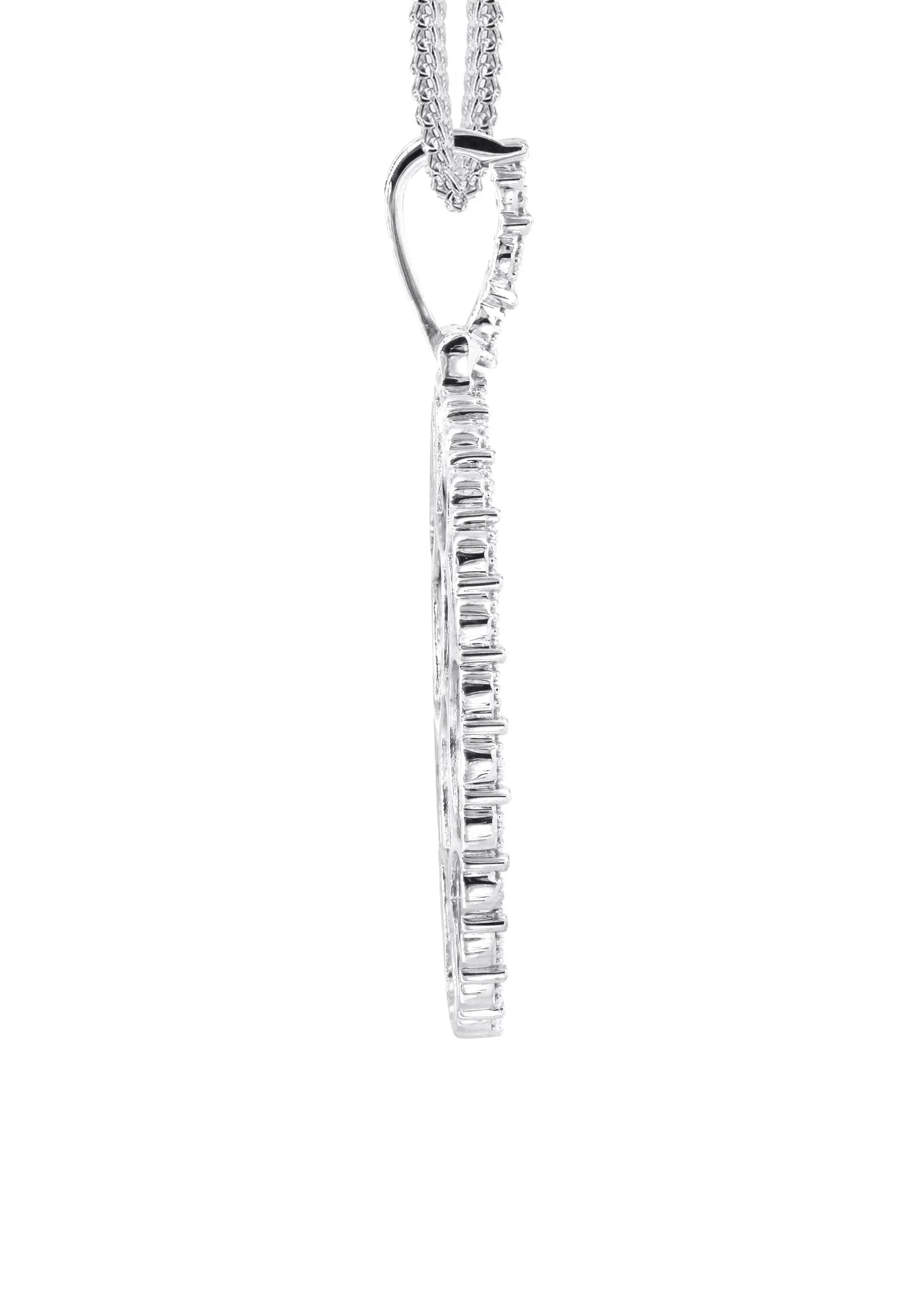 10K White Gold Medium Diamond Round Cuban Picture Pendant Necklace | Appx. 21 Grams