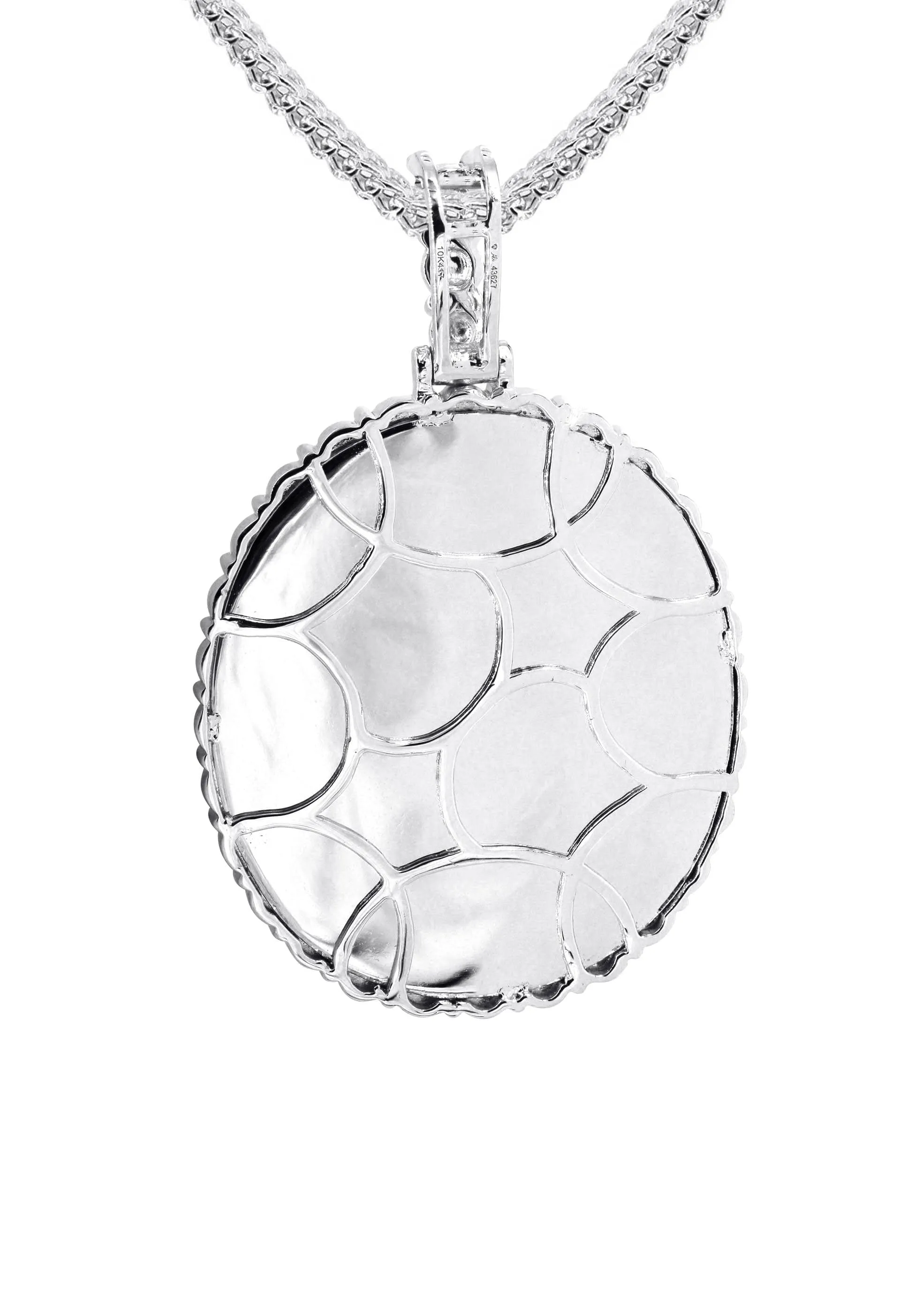 10K White Gold Medium Diamond Round Cuban Picture Pendant Necklace | Appx. 21 Grams