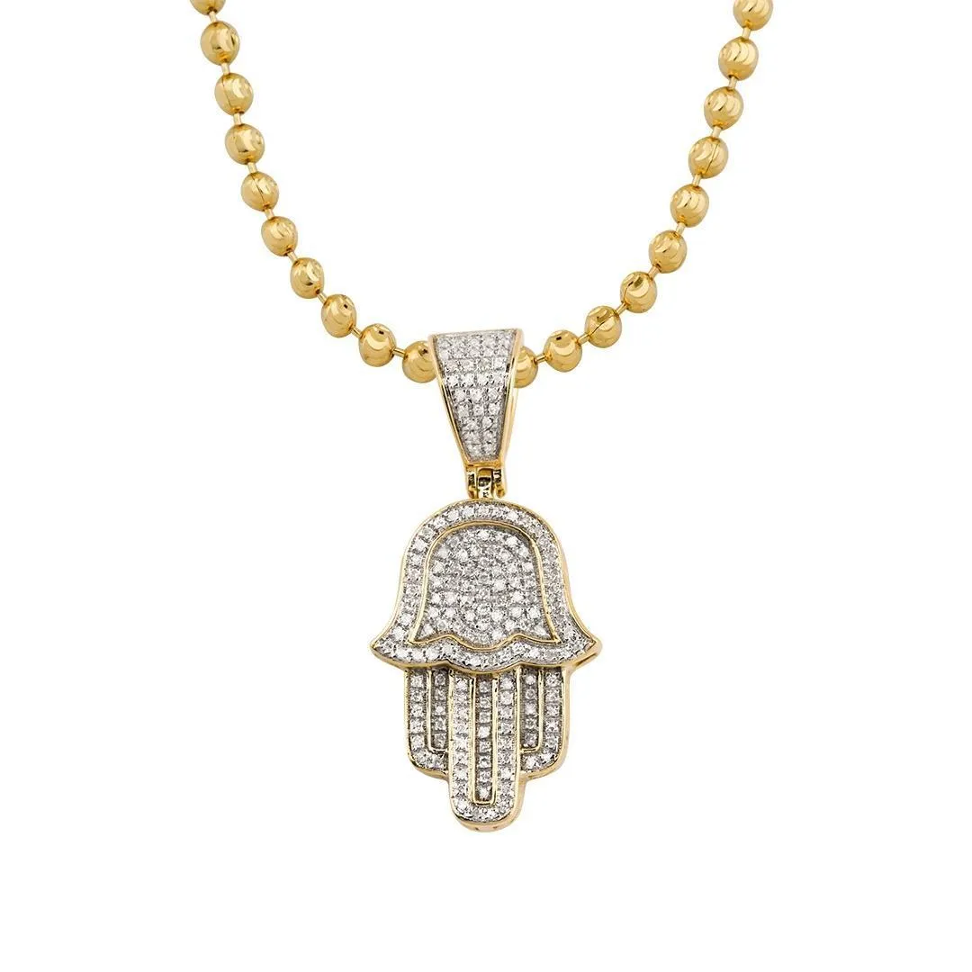 10k Yellow Gold Diamond Hamsa Pendant 0.30 Ctw