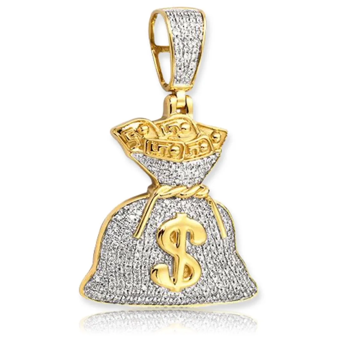 10KY 0.55CTW MICROPAVE DIAMOND MONEY BAG PENDANT