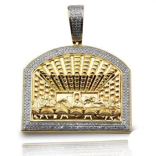 10KY 0.65CTW Diamond Last Supper Pendant - Exquisite 10K Yellow Gold Jewelry with Sparkling Diamonds