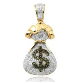 10KY 0.85CTW GREEN AND WHITE DIAMOND MONEY BAG