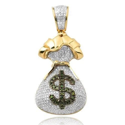 10KY 0.85CTW GREEN AND WHITE DIAMOND MONEY BAG