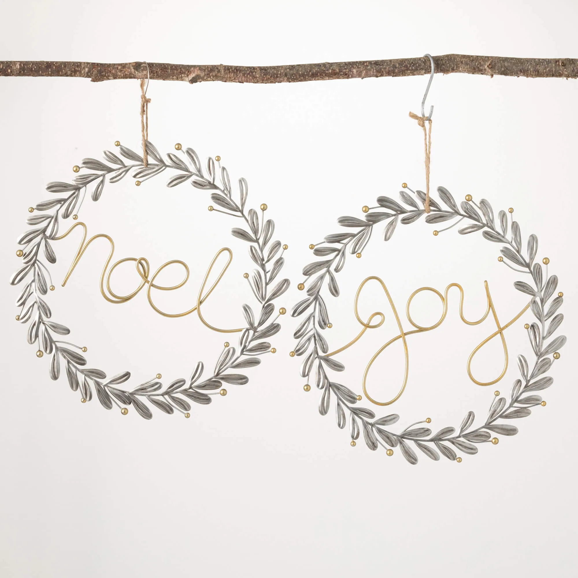 12"H Sullivans Noel Joy Metal Wreath - Set of 2, Gray