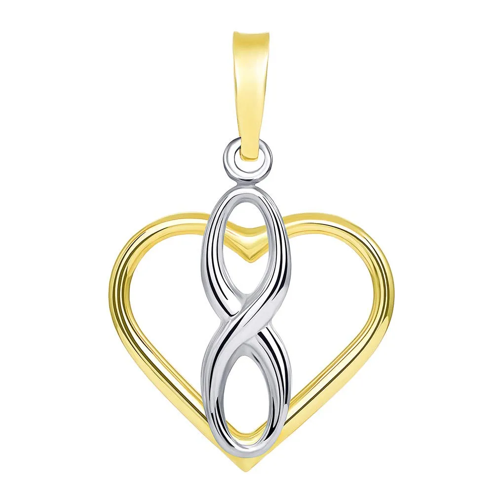 14k Gold Vertical Infinity Sign in Open Heart Pendant with Figaro Necklace - Two-Tone Gold