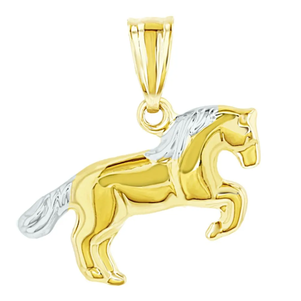 14k Polished Yellow Gold Running Horse Charm Animal Pendant Necklace