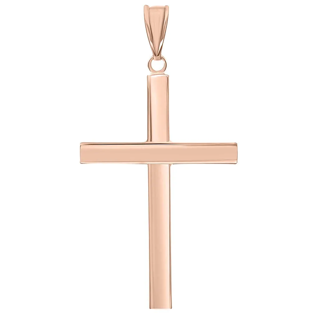 14K Rose Gold Simple Religious Cross Charm Pendant with High Polish Finish