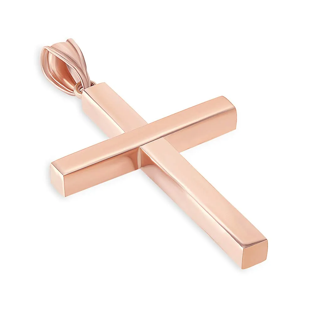 14K Rose Gold Simple Religious Cross Charm Pendant with High Polish Finish