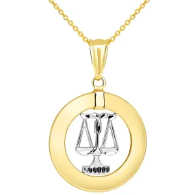 14k Two Tone Gold Open Circle Libra Zodiac Sign Pendant Necklace