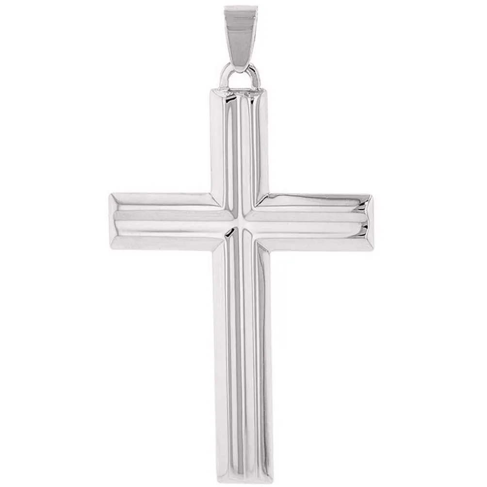 14k White Gold Crucifix Large Religious Cross Pendant