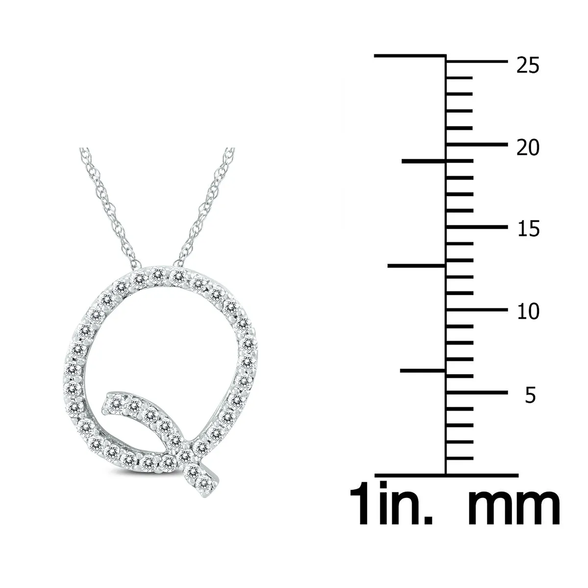 1/5 Carat Tw Q Initial Diamond Pendant Necklace In 10K White Gold With Adjustable Chain