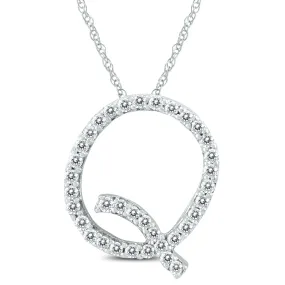 1/5 Carat Tw Q Initial Diamond Pendant Necklace In 10K White Gold With Adjustable Chain