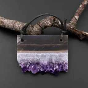 2 Hole Pendant Natural Smoky Quartz White Purple Amethyst Stalactite Druzy Pendant Drilled Flat Slice Long Rectangle A2