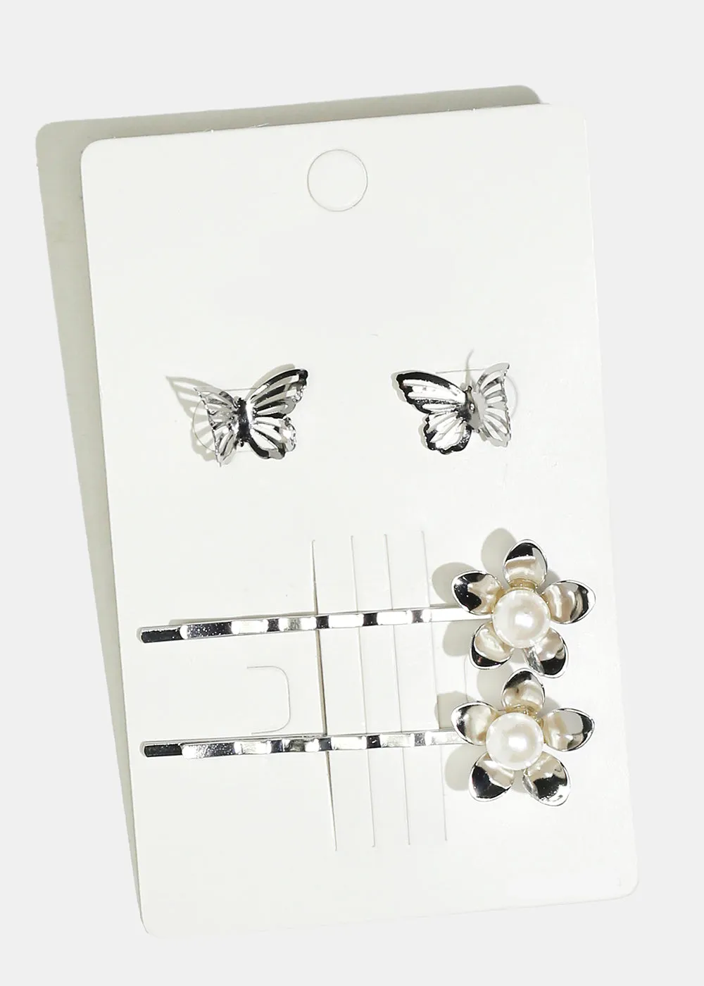 2-Piece Flower Hairpins & Butterfly Stud Earrings