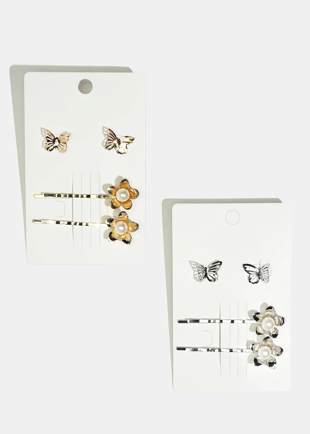 2-Piece Flower Hairpins & Butterfly Stud Earrings