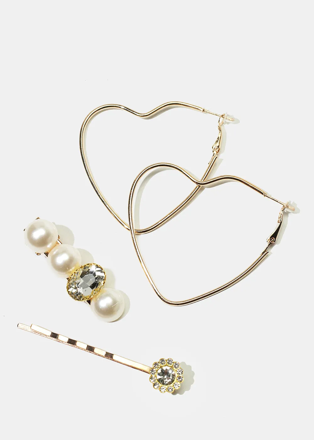 2-Piece Hairpins & Heart Hoop Earrings