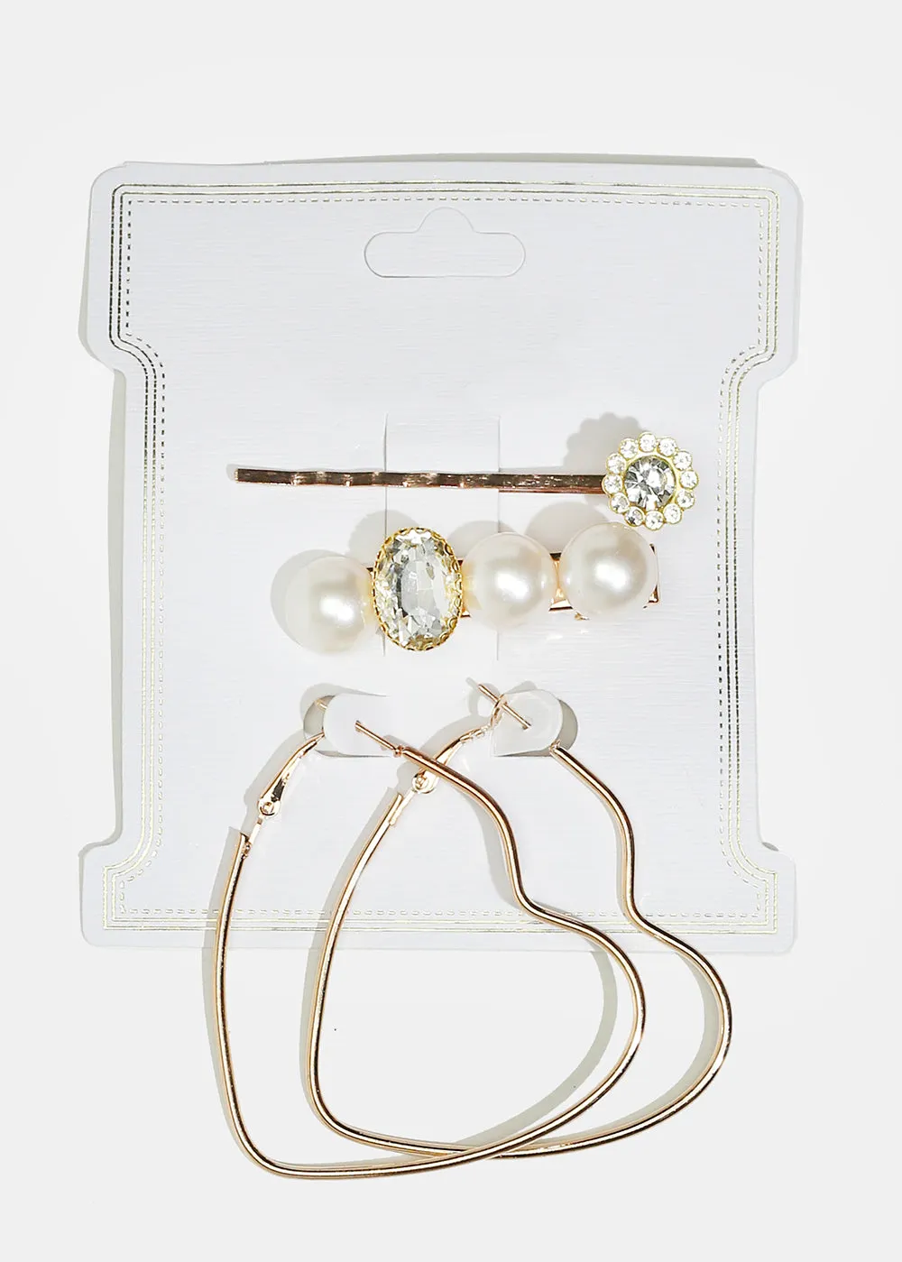 2-Piece Hairpins & Heart Hoop Earrings