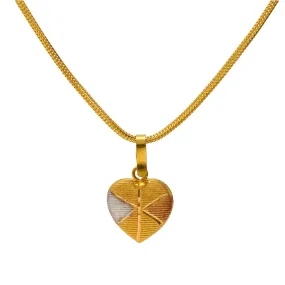 Exquisite 22K Multi-Tone Gold Engraved Heart Pendant Necklace