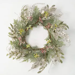 24"H Sullivans Pine And Berry Wreath, Multicolored