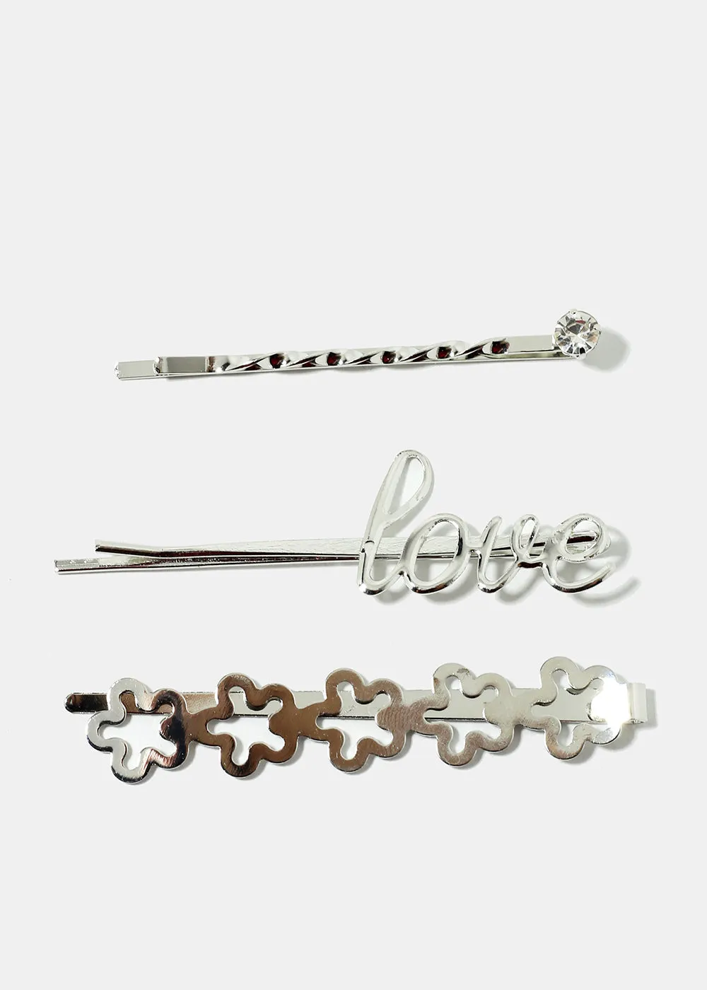 3-Piece "LOVE" & Metal Flower Hair Pins