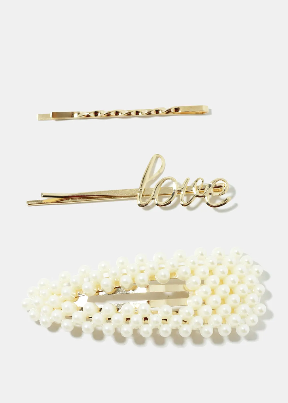 3-Piece "LOVE" & Pearl Hairpins