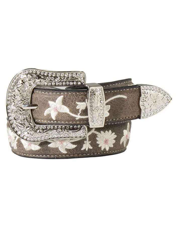 3D D130003006 Kids Floral Embroidered Belt Grey