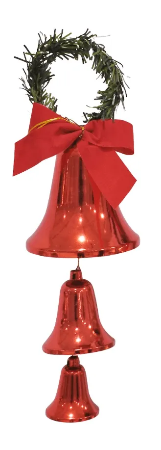 3-Piece Shiny Christmas Bells Set with Decorative Bow and Tinsel Hanger