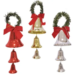 3-Piece Shiny Christmas Bells Set with Decorative Bow and Tinsel Hanger