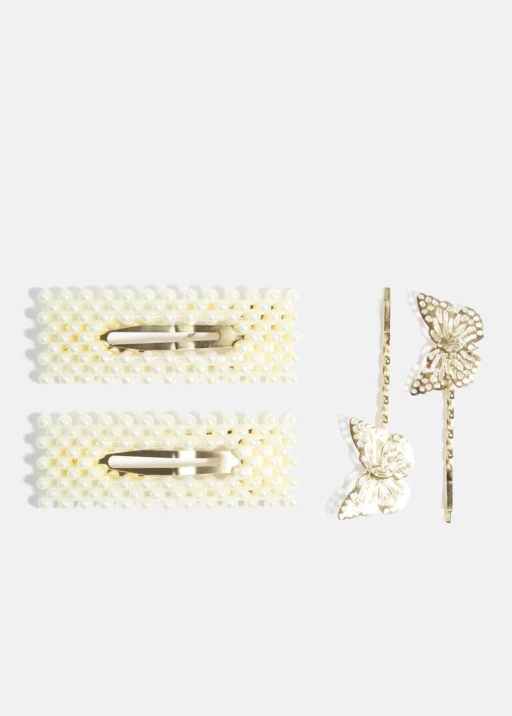 4-Piece Butterfly & Pearl-Studded Hairpins