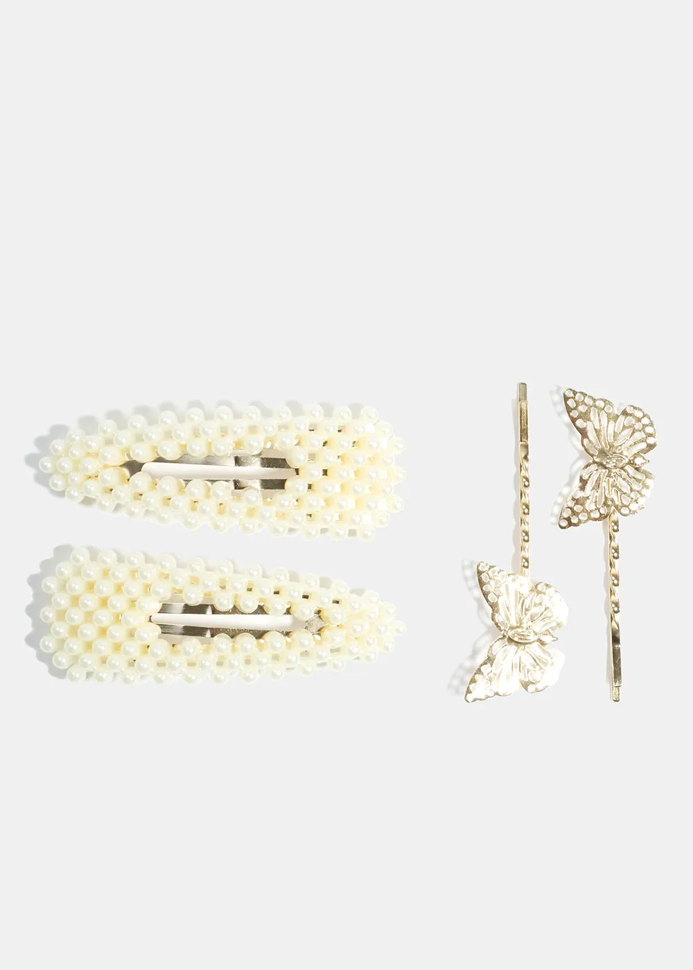 4-Piece Butterfly & Pearl-Studded Hairpins