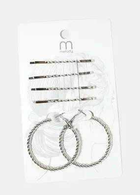 4-Piece Hair Pins & Twisted Hoop Earrings