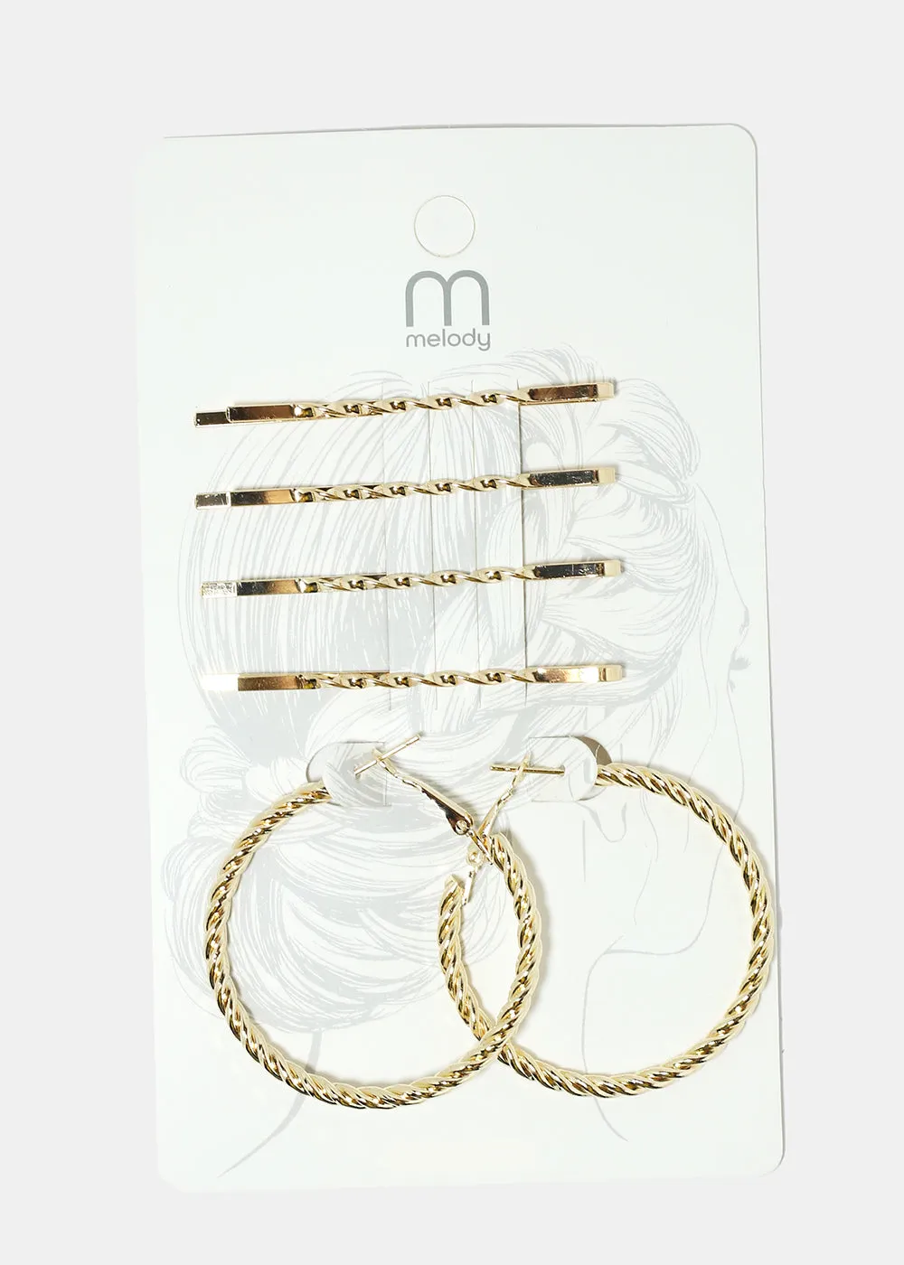 4-Piece Hair Pins & Twisted Hoop Earrings