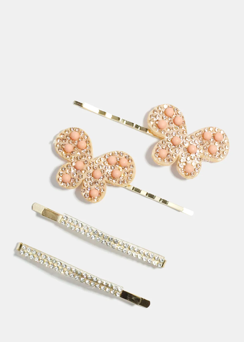 4 Piece Rhinestone & Butterfly Hair Pins