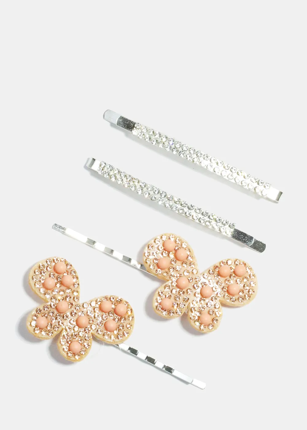 4 Piece Rhinestone & Butterfly Hair Pins