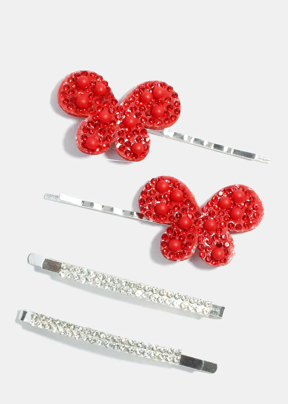 4 Piece Rhinestone & Butterfly Hair Pins