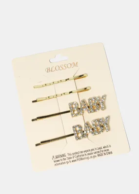 4-Piece Rhinestone Studded "BABY" Hair Pins