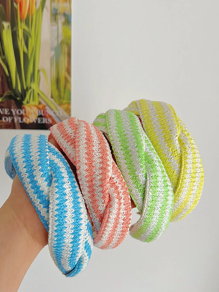 4 Pieces Set Women Artsy Colorblock Knitted Cross Hair Band BN1010