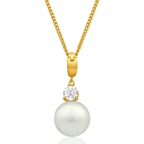 9ct Alluring Yellow Gold Cubic Zirconia   Simulated Pearl Pendant