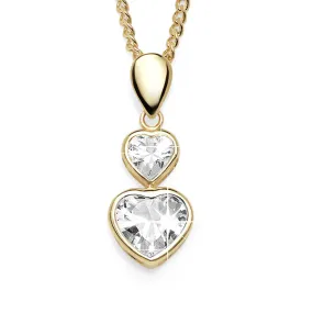 9CT CUBIC ZIRCONIA DOUBLE-HEART PENDANT