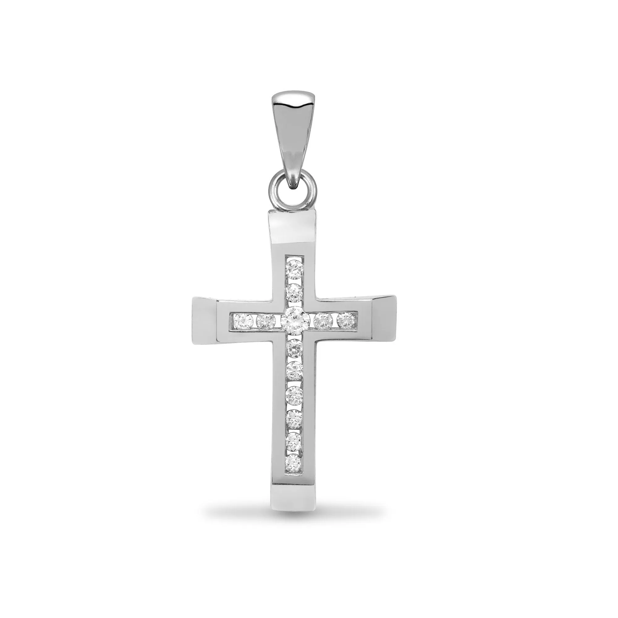 9ct White Gold Diamond Cross