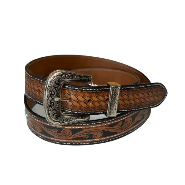 A8463 - Kava Leather Hand Carved Western Belt